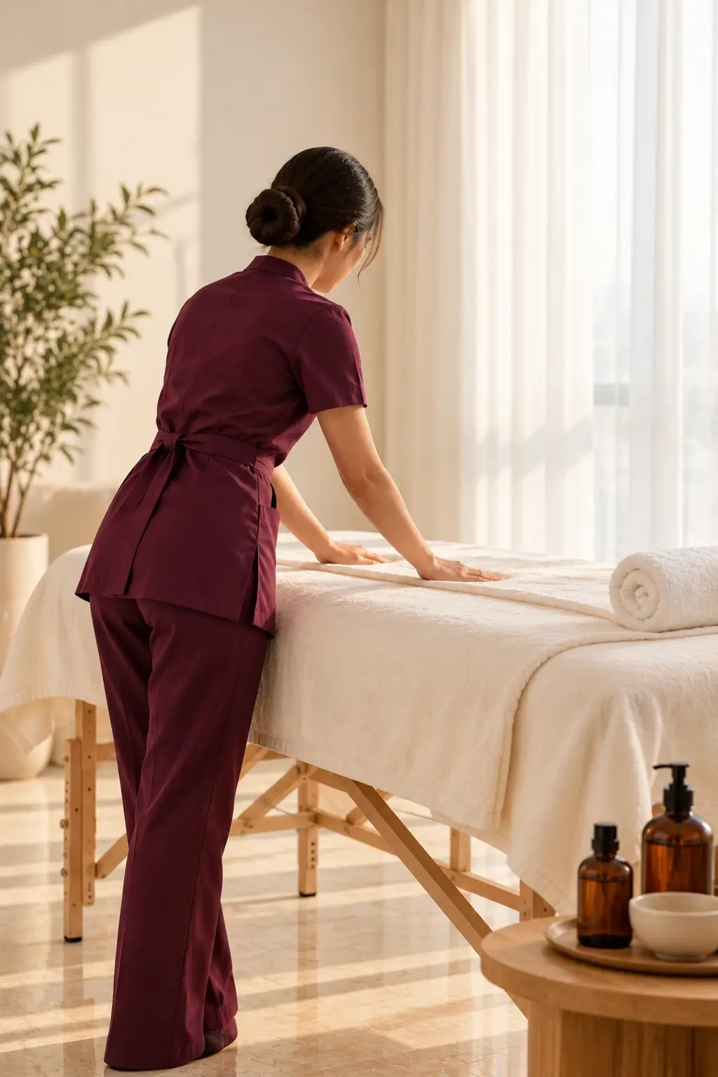 Care at Home Spa therapist preparing a massage treatment in a client’s home